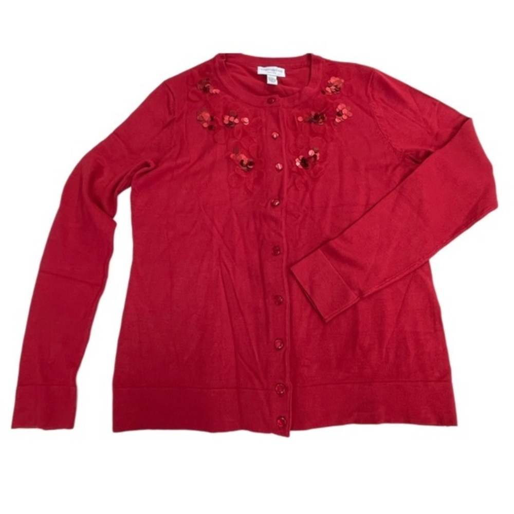 Charter Club Petite red sequin sweater womens size P/S